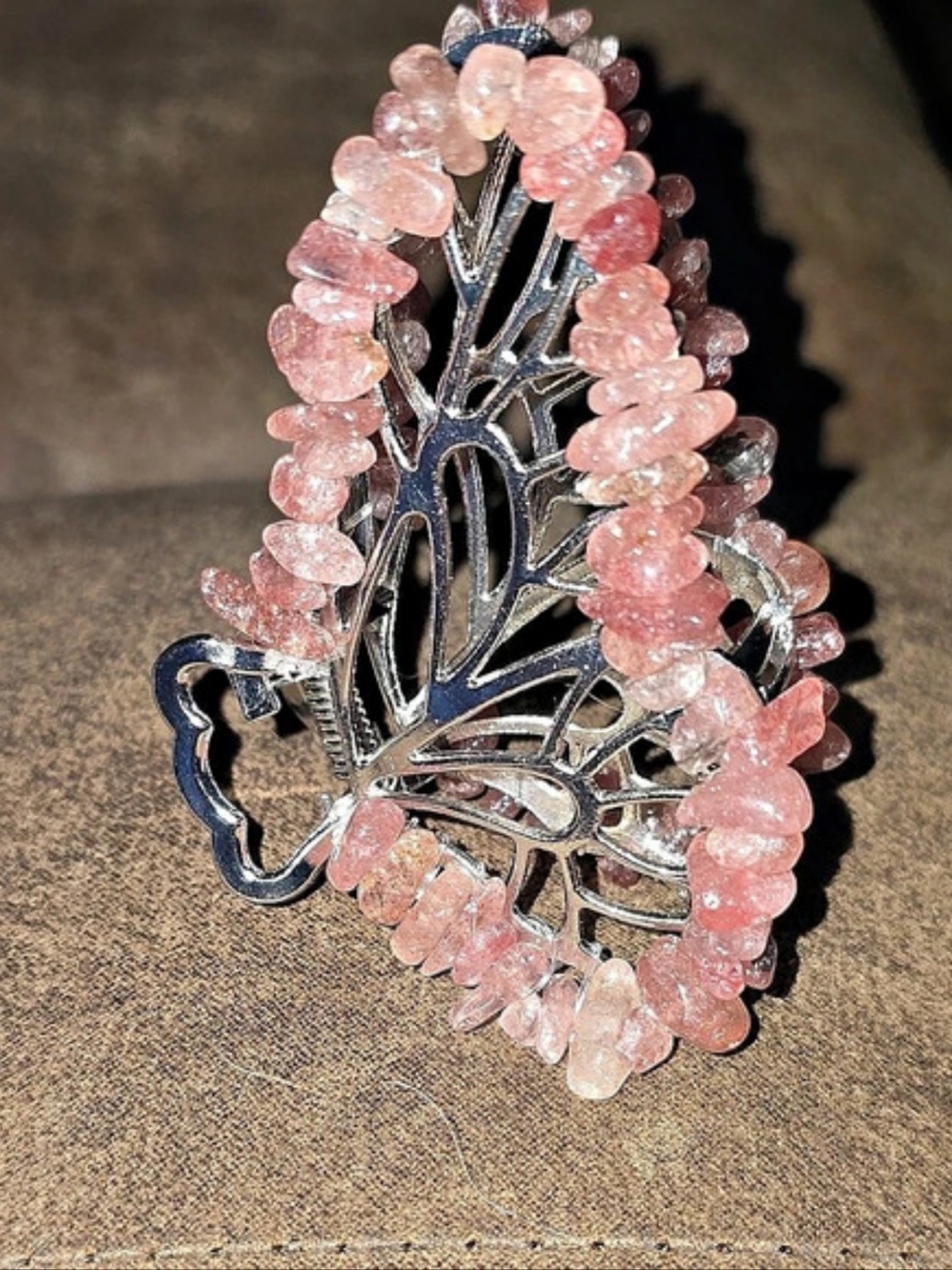 ✨ NWOT Pink Crystal Chip Metal Butterfly Hair Claw Clip Silver Tone Sturdy Hold